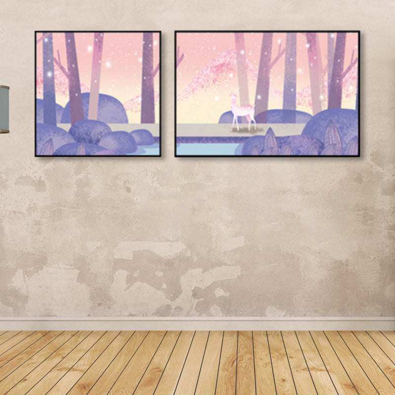 Animals Wall Decor Children's Art Textured Family Room Canvas in Soft Color, Set of 2 Clearhalo 'Art Gallery' 'Canvas Art' 'Kids' Arts' 1858205