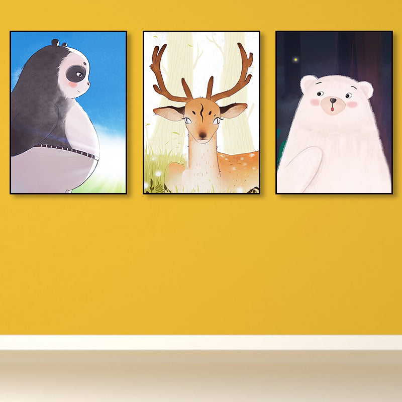 Brown Cartoon Animal Painting Textured Children's Art Living Room Wrapped Canvas, Set of 3 Clearhalo 'Art Gallery' 'Canvas Art' 'Kids' Arts' 1858208