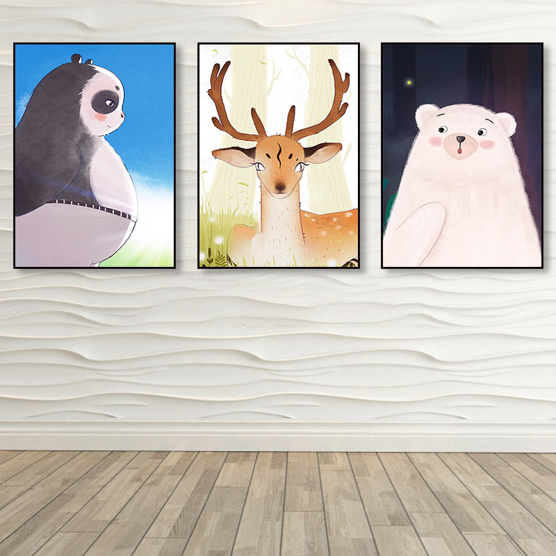 Brown Cartoon Animal Painting Textured Children's Art Living Room Wrapped Canvas, Set of 3 Clearhalo 'Art Gallery' 'Canvas Art' 'Kids' Arts' 1858209