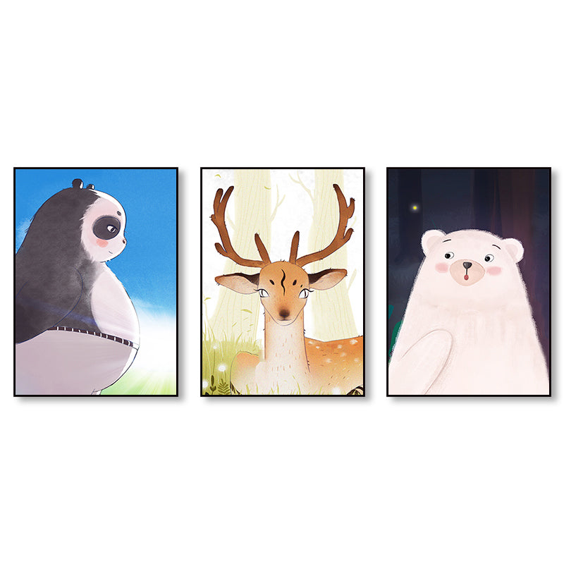 Brown Cartoon Animal Painting Textured Children's Art Living Room Wrapped Canvas, Set of 3 Clearhalo 'Art Gallery' 'Canvas Art' 'Kids' Arts' 1858210