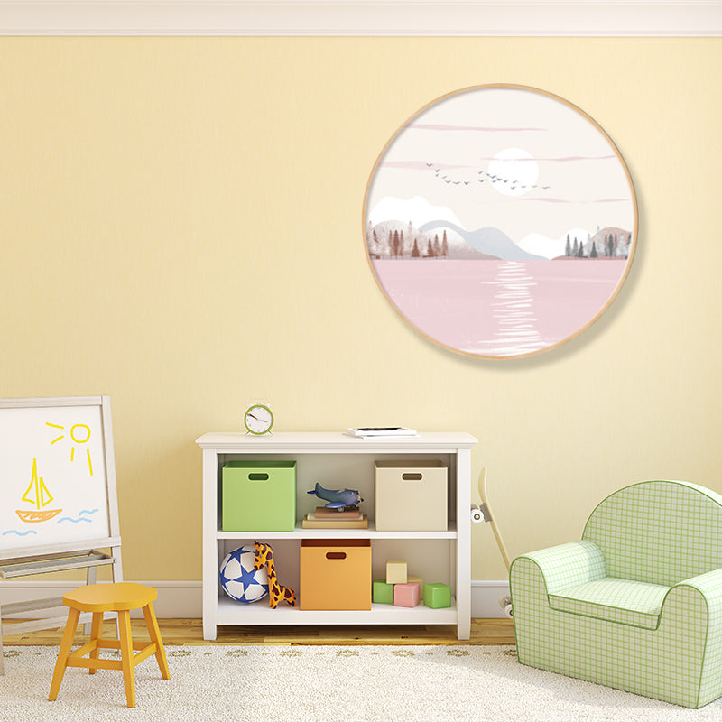 Nordic Style Riverside Forest Art Print Boys Bedroom Wall Decor in Light Color, Textured Pink Clearhalo 'Arts' 'Canvas Art' 1858248