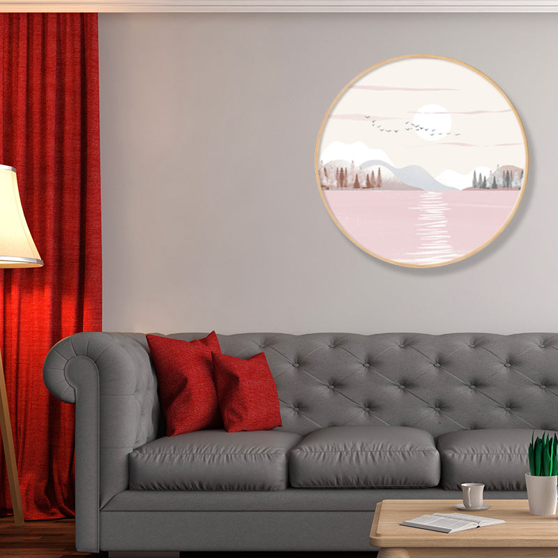 Nordic Style Riverside Forest Art Print Boys Bedroom Wall Decor in Light Color, Textured Clearhalo 'Arts' 'Canvas Art' 1858250