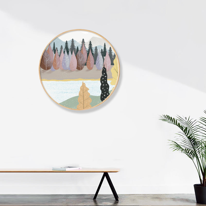 Nordic Style Riverside Forest Art Print Boys Bedroom Wall Decor in Light Color, Textured Brown Clearhalo 'Arts' 'Canvas Art' 1858255