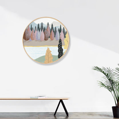 Nordic Style Riverside Forest Art Print Boys Bedroom Wall Decor in Light Color, Textured Brown Clearhalo 'Arts' 'Canvas Art' 1858255