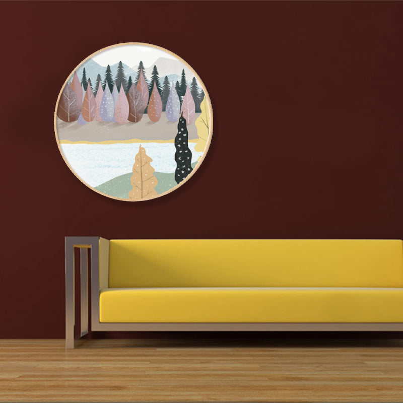 Nordic Style Riverside Forest Art Print Jungen Schlafzimmer Wanddekoration in heller Farbe, strukturiert