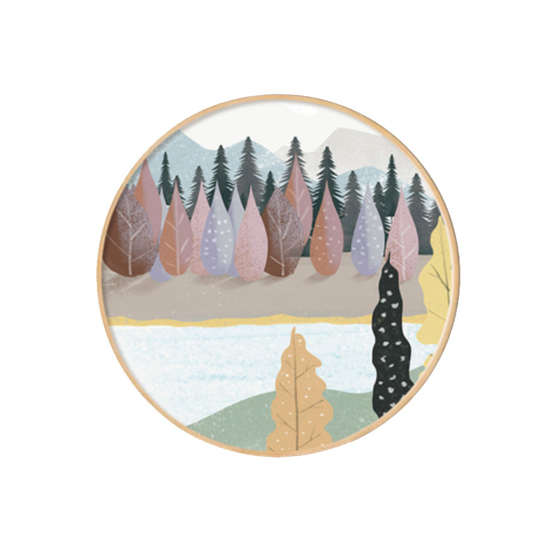 Nordic Style Riverside Forest Art Print Boys Bedroom Wall Decor in Light Color, Textured Clearhalo 'Arts' 'Canvas Art' 1858258