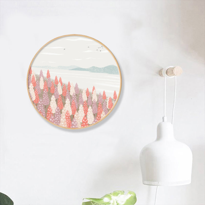 Nordic Style Riverside Forest Art Print Boys Bedroom Wall Decor in Light Color, Textured Purple Clearhalo 'Arts' 'Canvas Art' 1858259