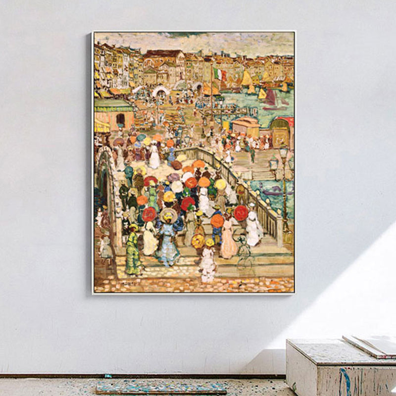 Grand City Scape Canvas Print Impressionism Poetic Landscape Wall Art in Brown for Home