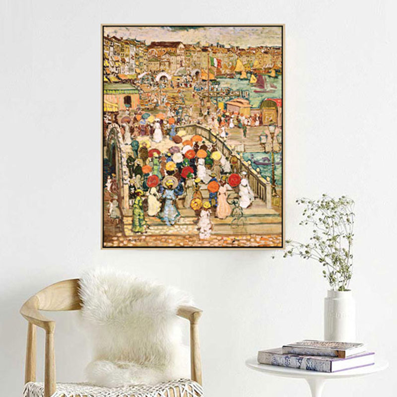 Grand City Scape canvas print impressionisme poëtische landschap wall art in bruin voor thuis