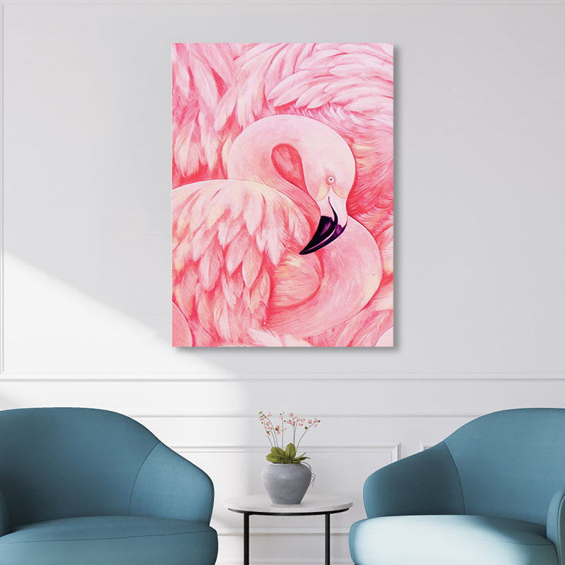 Flamingo Canvas Print Tropical Style Textured Wall Art Decor in Pink for Family Room Clearhalo 'Art Gallery' 'Canvas Art' 'Coastal Art Gallery' 'Tropical' Arts' 1858302