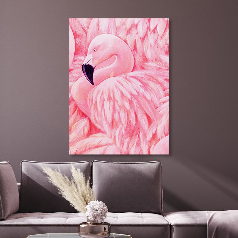 Flamingo Canvas Print Tropical Style Textured Wall Art Decor in Pink for Family Room Pink Clearhalo 'Art Gallery' 'Canvas Art' 'Coastal Art Gallery' 'Tropical' Arts' 1858309