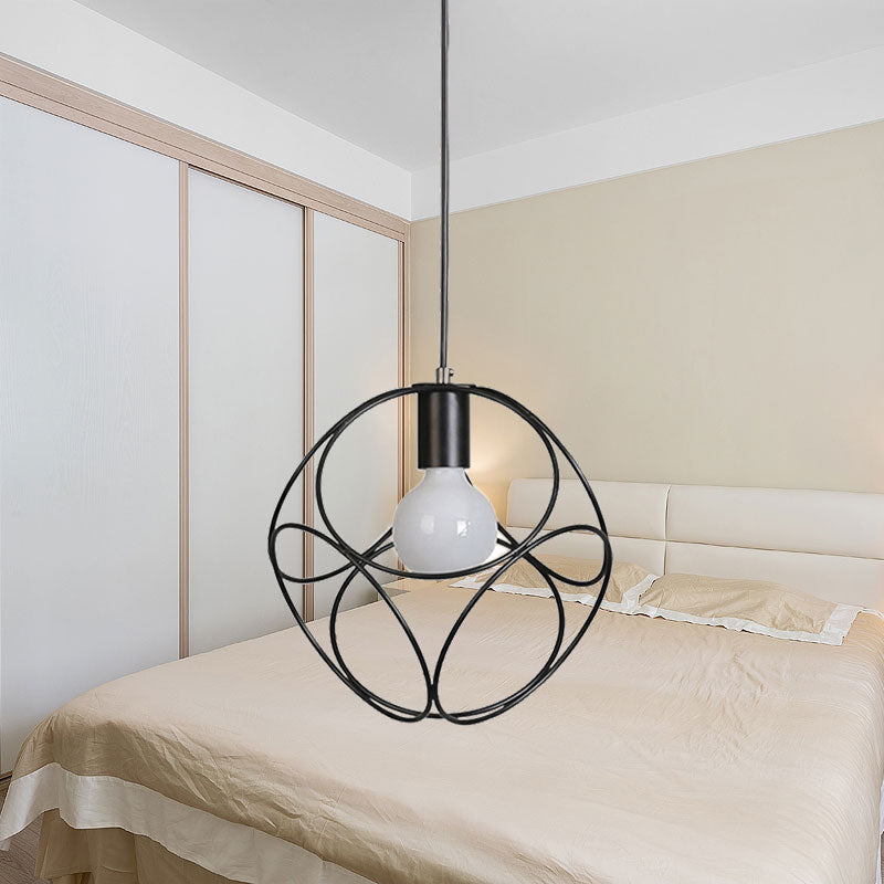 Macaron Globe Wire Frame Suspension Light 1 Light Metal Pendant Light for Child Bedroom Black Clearhalo 'Ceiling Lights' 'Modern Pendants' 'Modern' 'Pendant Lights' 'Pendants' Lighting' 185831
