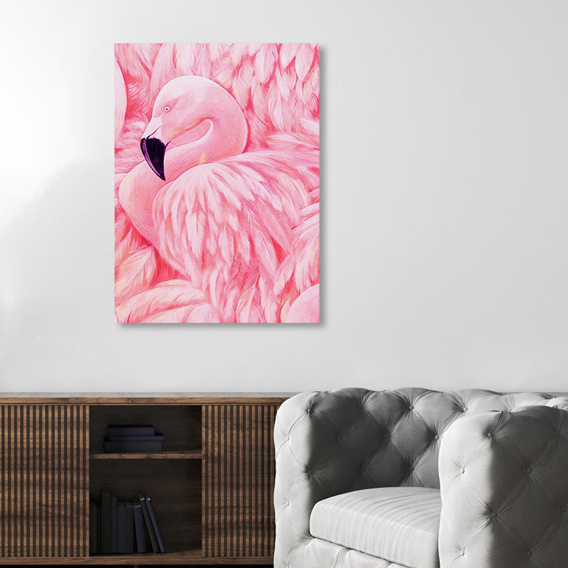 Flamingo Canvas Print Tropical Style Textured Wall Art Decor in Pink for Family Room Clearhalo 'Art Gallery' 'Canvas Art' 'Coastal Art Gallery' 'Tropical' Arts' 1858311