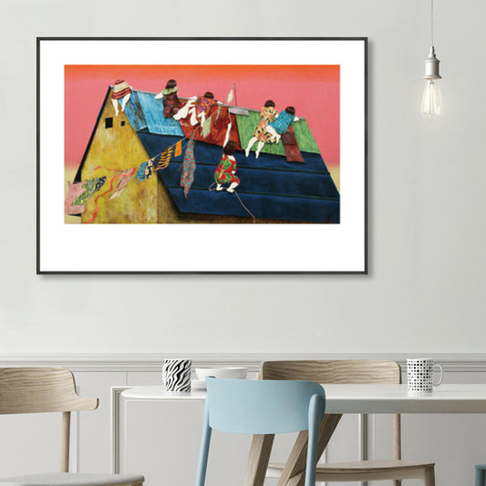Oil Painting Fun Times Canvas Wall Art for Kids Bedroom, Pastel Color, Multiple Sizes Pink