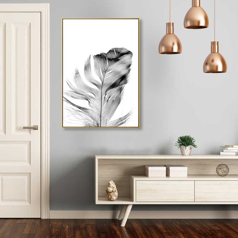 Minimalist Photo Feather Canvas Art Grey Still Life Wall Decor for House Interior Clearhalo 'Art Gallery' 'Canvas Art' 'Contemporary Art Gallery' 'Contemporary Art' 'Minimalism' 'Minimalist Art Gallery' 'Scandinavian' Arts' 1858378