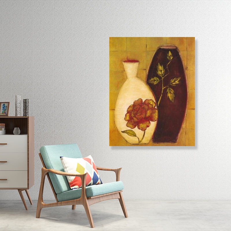Unique Flower Vase Canvas Art Print for Girls Bedroom in Pastel Color, Multiple Sizes Brown Clearhalo 'Art Gallery' 'Canvas Art' 'Traditional' Arts' 1858420