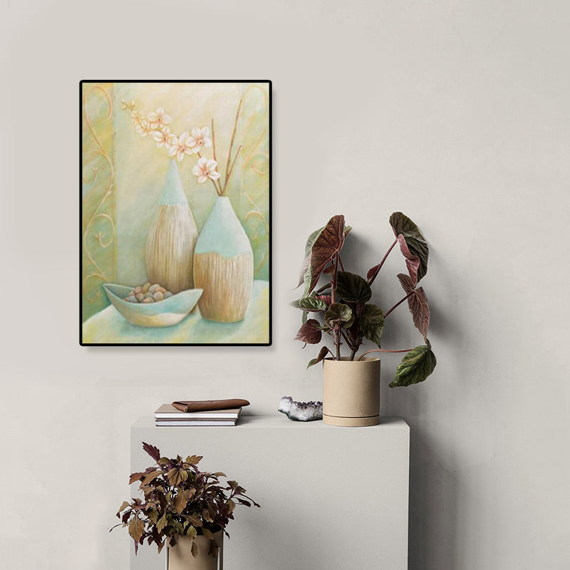Unique Flower Vase Canvas Art Print for Girls Bedroom in Pastel Color, Multiple Sizes Green Clearhalo 'Art Gallery' 'Canvas Art' 'Traditional' Arts' 1858431