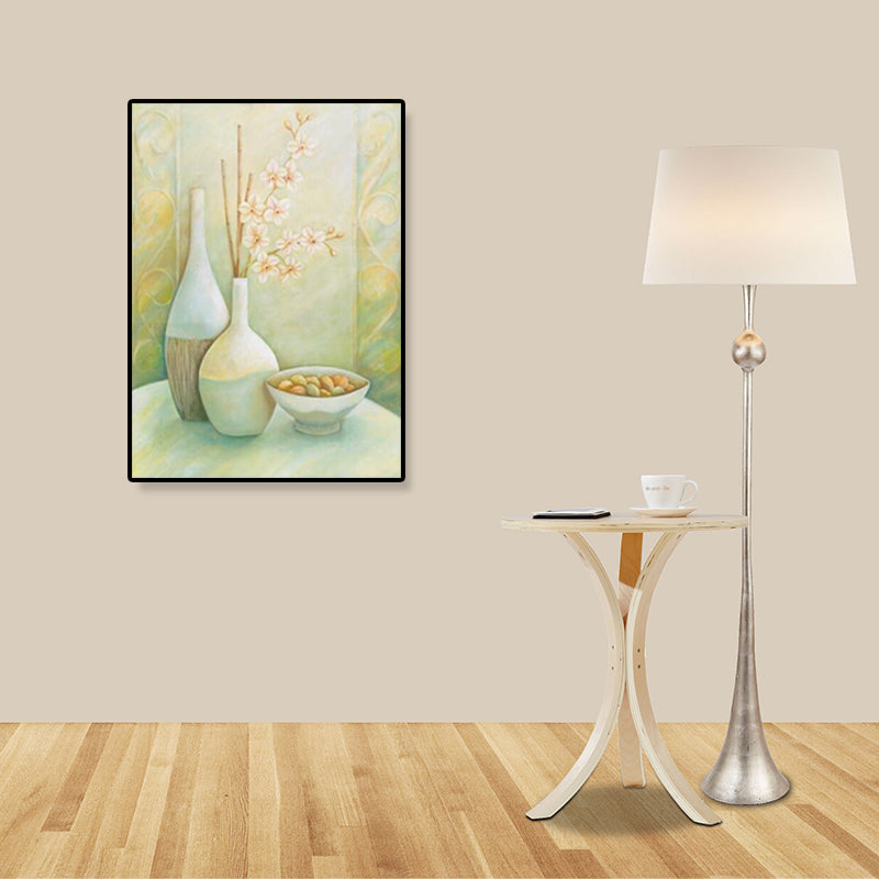 Unique Flower Vase Canvas Art Print for Girls Bedroom in Pastel Color, Multiple Sizes Pea Green Clearhalo 'Art Gallery' 'Canvas Art' 'Traditional' Arts' 1858435