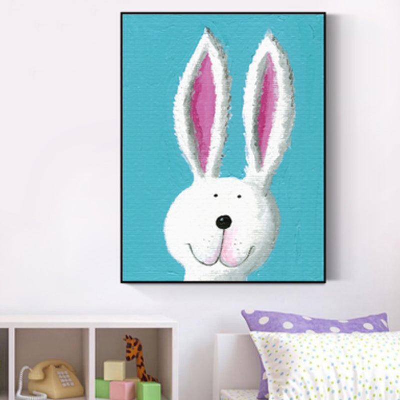 Pastel Color Cartoon Animal Canvas Textured Kids Style House Interior Wall Art Print White Clearhalo 'Art Gallery' 'Canvas Art' 'Kids' Arts' 1858479
