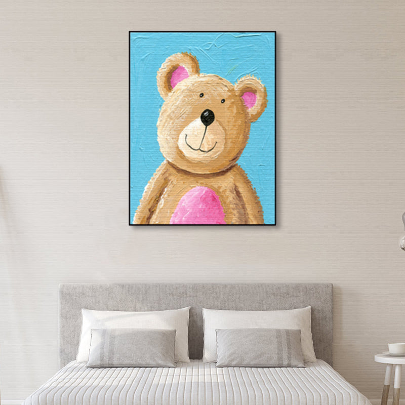 Pastel Color Cartoon Animal Canvas Textured Kids Style House Interior Wall Art Print Brown Clearhalo 'Art Gallery' 'Canvas Art' 'Kids' Arts' 1858487