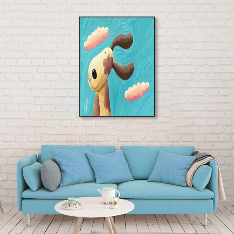 Pastel Color Cartoon Animal Canvas Textured Kids Style House Interior Wall Art Print Clearhalo 'Art Gallery' 'Canvas Art' 'Kids' Arts' 1858492