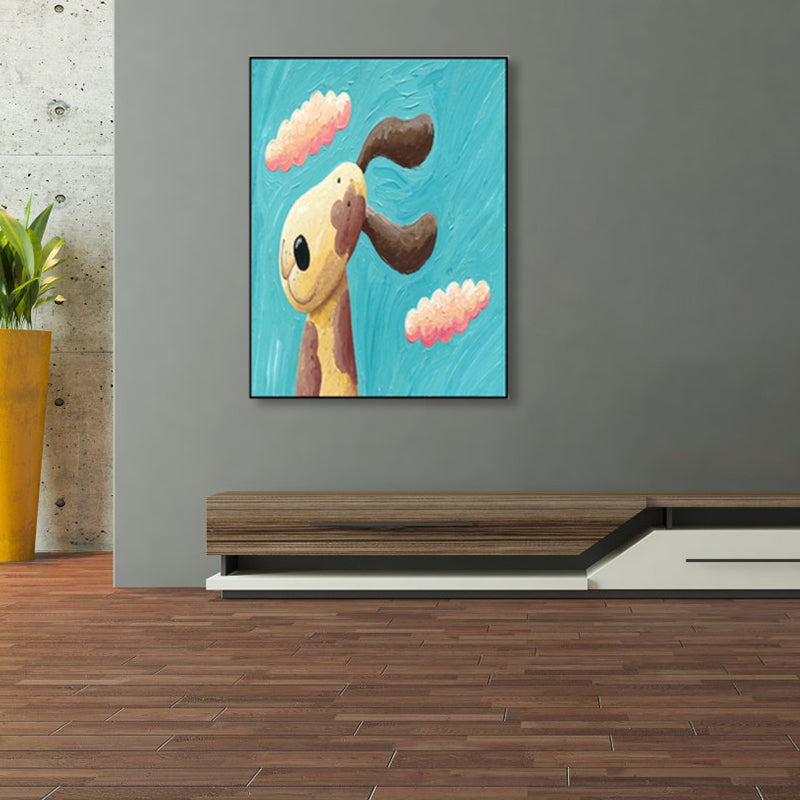 Pastel Color Cartoon Animal Canvas Textured Kids Style House Interior Wall Art Print Clearhalo 'Art Gallery' 'Canvas Art' 'Kids' Arts' 1858493