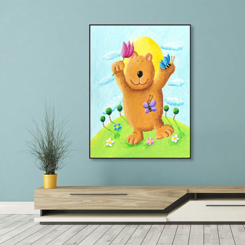 Pastel Color Cartoon Animal Canvas Textured Kids Style House Interior Wall Art Print Orange Clearhalo 'Art Gallery' 'Canvas Art' 'Kids' Arts' 1858495