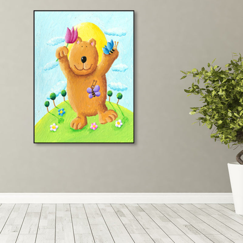 Pastel Color Cartoon Animal Canvas Textured Kids Style House Interior Wall Art Print Clearhalo 'Art Gallery' 'Canvas Art' 'Kids' Arts' 1858496