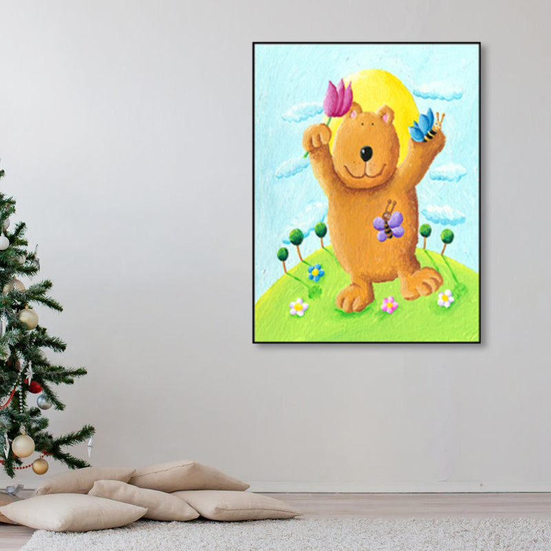 Pastel Color Cartoon Animal Canvas Textured Kids Style House Interior Wall Art Print Clearhalo 'Art Gallery' 'Canvas Art' 'Kids' Arts' 1858497