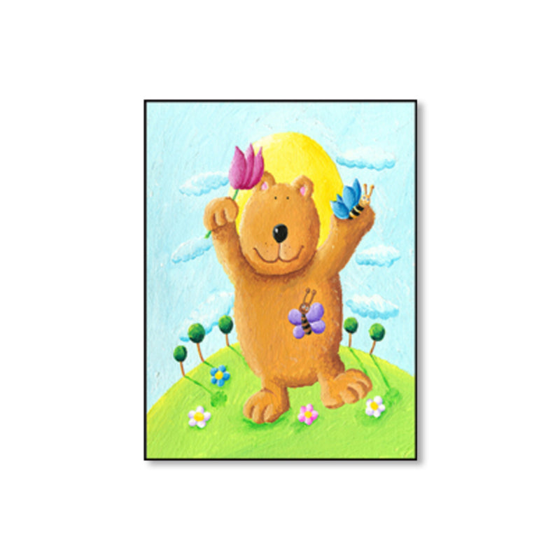 Pastel Color Cartoon Animal Canvas Textured Kids Style House Interior Wall Art Print Clearhalo 'Art Gallery' 'Canvas Art' 'Kids' Arts' 1858498