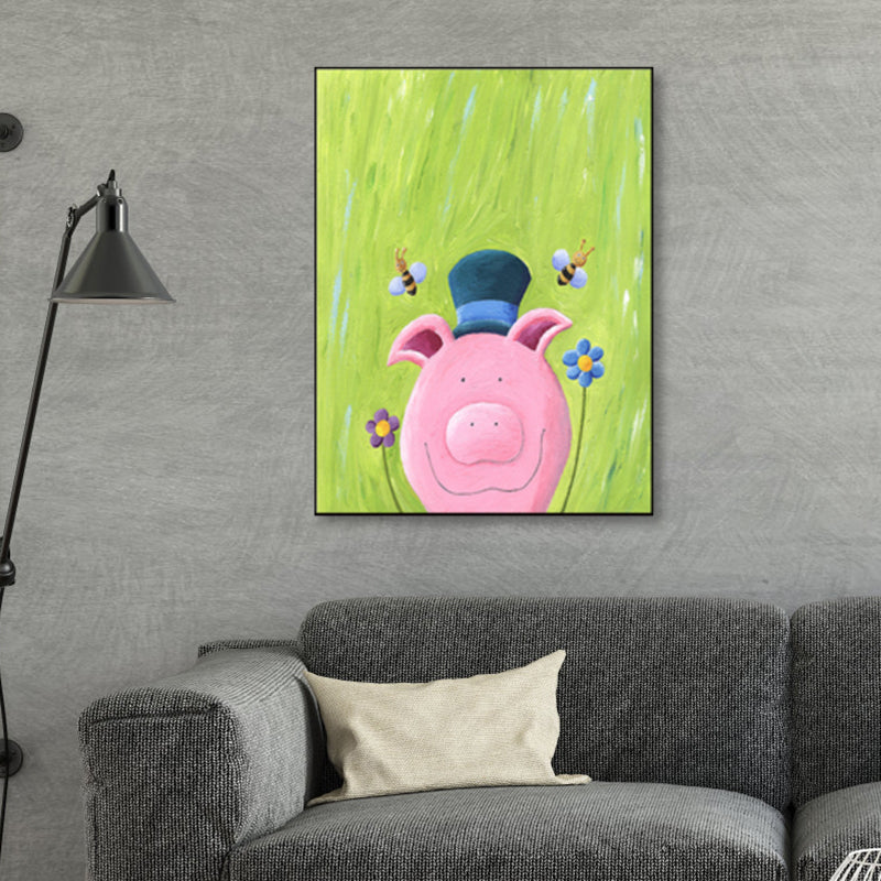 Pastel Color Cartoon Animal Canvas Textured Kids Style House Interior Wall Art Print Pink Clearhalo 'Art Gallery' 'Canvas Art' 'Kids' Arts' 1858499