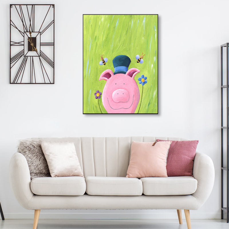 Pastel Color Cartoon Animal Canvas Textured Kids Style House Interior Wall Art Print Clearhalo 'Art Gallery' 'Canvas Art' 'Kids' Arts' 1858500