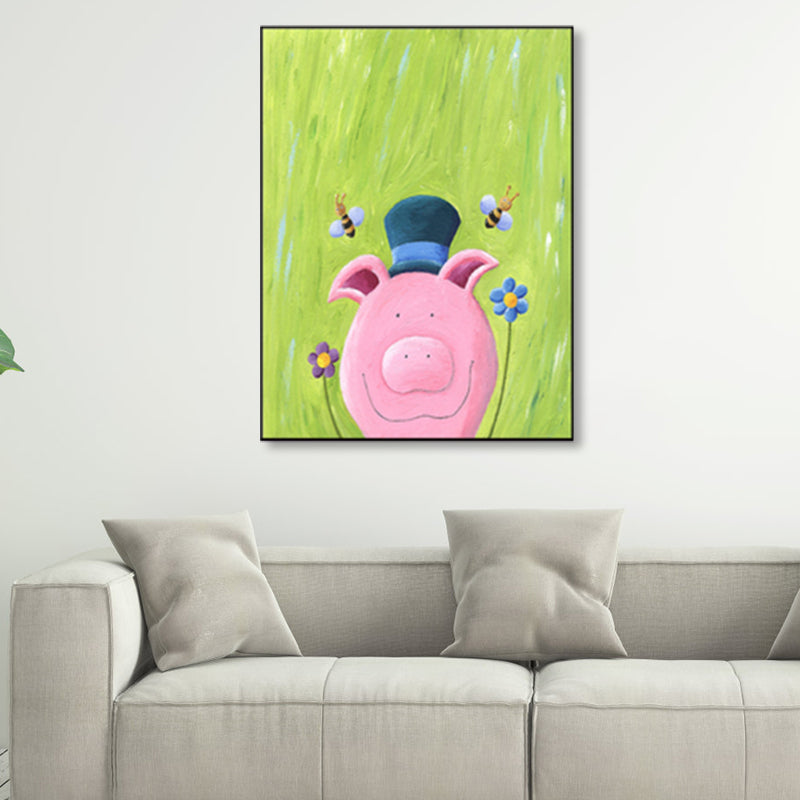 Pastel Color Cartoon Animal Canvas Textured Kids Style House Interior Wall Art Print Clearhalo 'Art Gallery' 'Canvas Art' 'Kids' Arts' 1858501