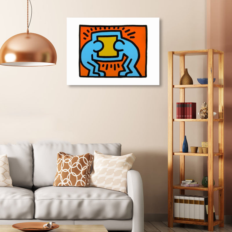 Illustrated Abstract Figure Canvas Light Color Pop Art Wall Decor for Drawing Room Yellow-Red Clearhalo 'Arts' 'Canvas Art' 1858534