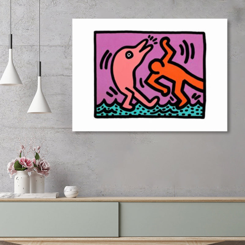Illustrated Abstract Figure Canvas Light Color Pop Art Wall Decor for Drawing Room Pink Clearhalo 'Arts' 'Canvas Art' 1858538