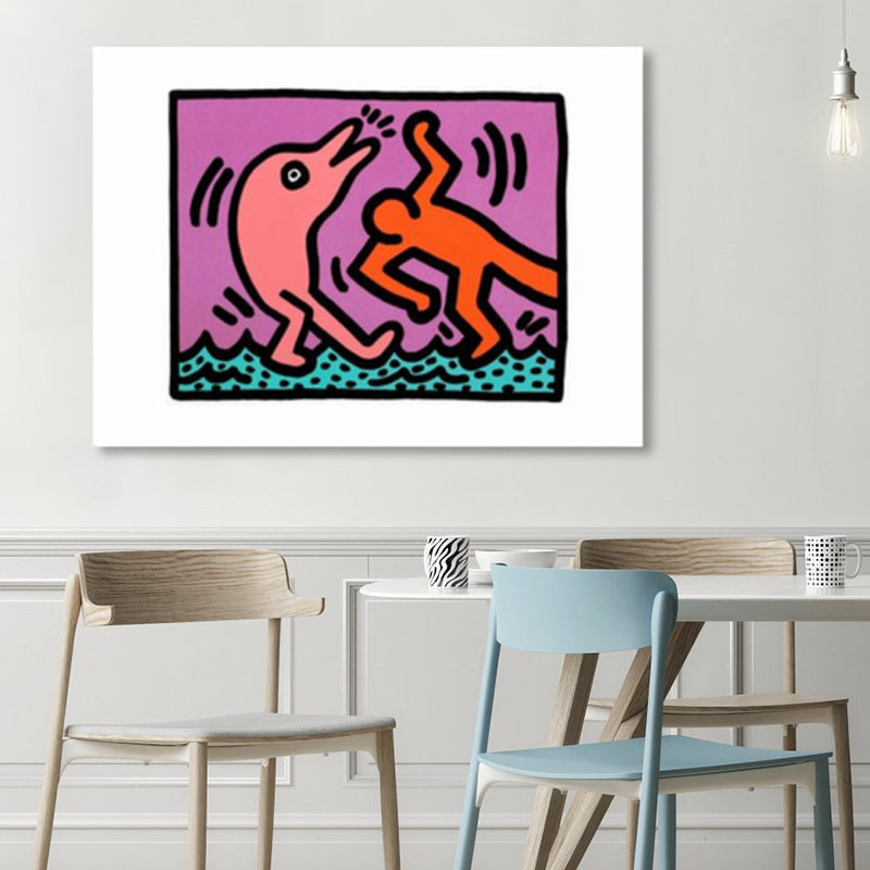 Illustrated Abstract Figure Canvas Light Color Pop Art Wall Decor for Drawing Room Clearhalo 'Arts' 'Canvas Art' 1858539