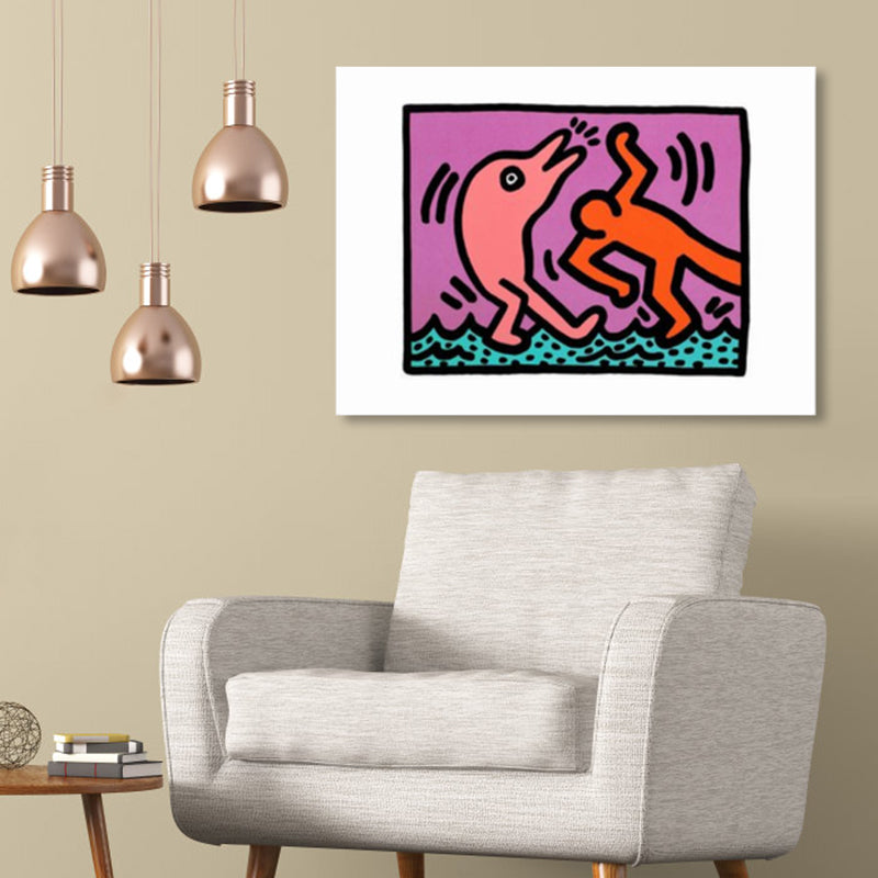 Illustrated Abstract Figure Canvas Light Color Pop Art Wall Decor for Drawing Room Clearhalo 'Arts' 'Canvas Art' 1858540