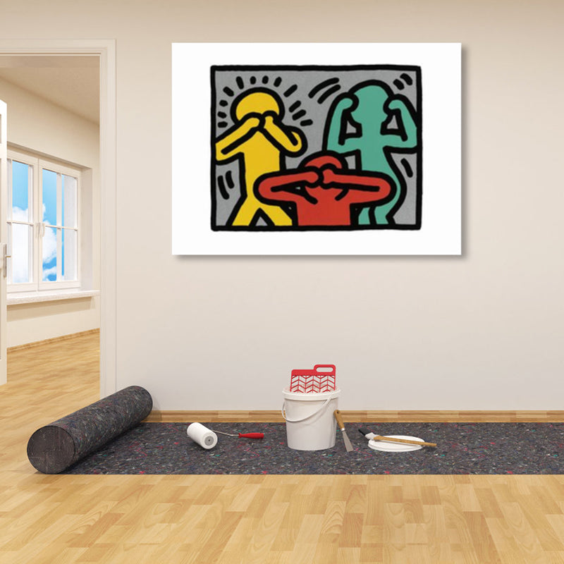Illustrated Abstract Figure Canvas Light Color Pop Art Wall Decor for Drawing Room Clearhalo 'Arts' 'Canvas Art' 1858555