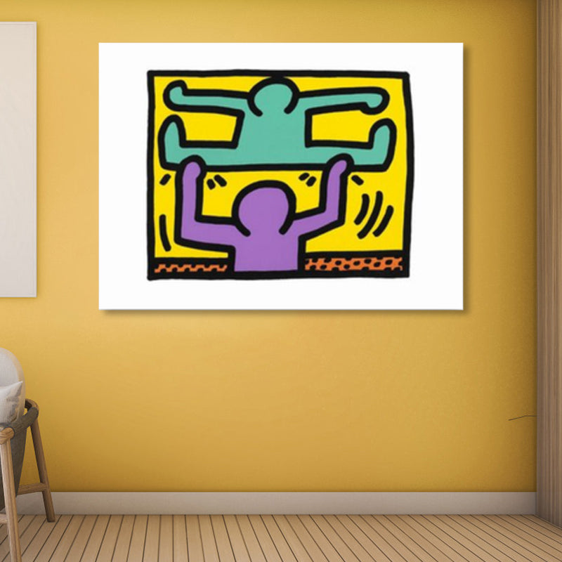 Illustrated Abstract Figure Canvas Light Color Pop Art Wall Decor for Drawing Room Yellow Clearhalo 'Arts' 'Canvas Art' 1858566