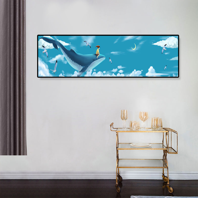 Sea and Marine Animal Canvas Print Children's Art Textured Bedroom Painting in Pastel Color Blue 12" x 39" Clearhalo 'Art Gallery' 'Canvas Art' 'Kids' Arts' 1858575