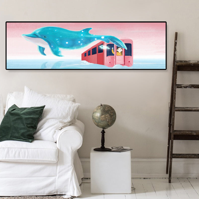Sea and Marine Animal Canvas Print Children's Art Textured Bedroom Painting in Pastel Color Pink 12" x 39" Clearhalo 'Art Gallery' 'Canvas Art' 'Kids' Arts' 1858579