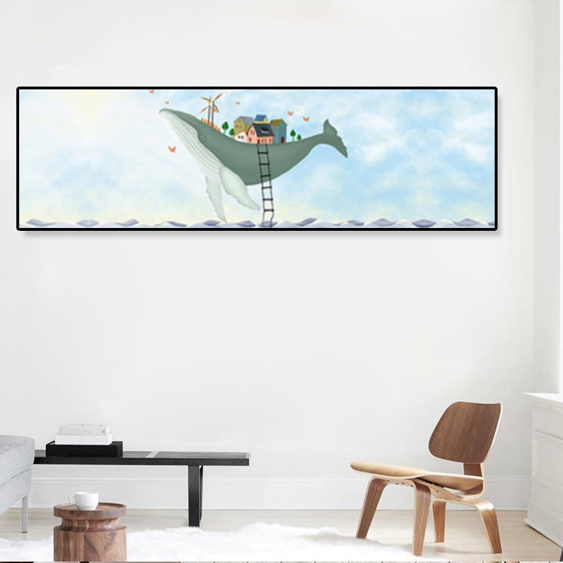 Sea and Marine Animal Canvas Print Children's Art Textured Bedroom Painting in Pastel Color Clearhalo 'Art Gallery' 'Canvas Art' 'Kids' Arts' 1858585
