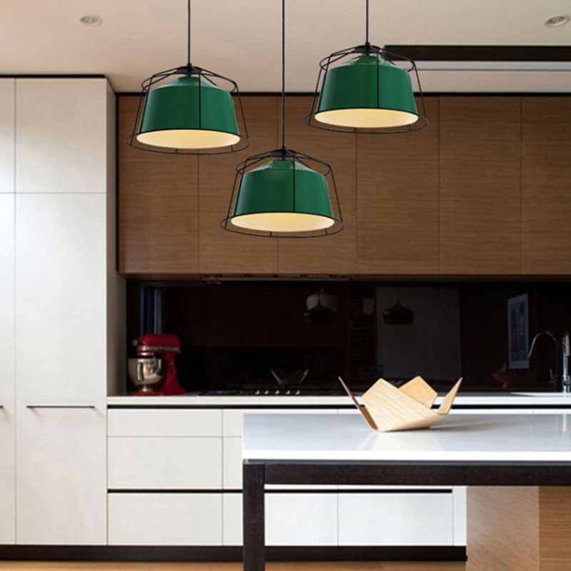 Barn Shaped Kitchen Pendant Light with Cage Metal Single Light Traditional Hanging Lamp in Forest Green Clearhalo 'Ceiling Lights' 'Modern Pendants' 'Modern' 'Pendant Lights' 'Pendants' Lighting' 185859