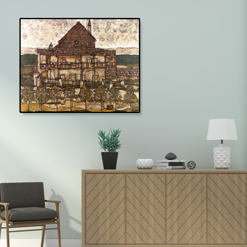 Residential Building View Canvas Art Nouveau Textured Wall Decor in Pastel Color for Home Clearhalo 'Arts' 'Canvas Art' 1858596