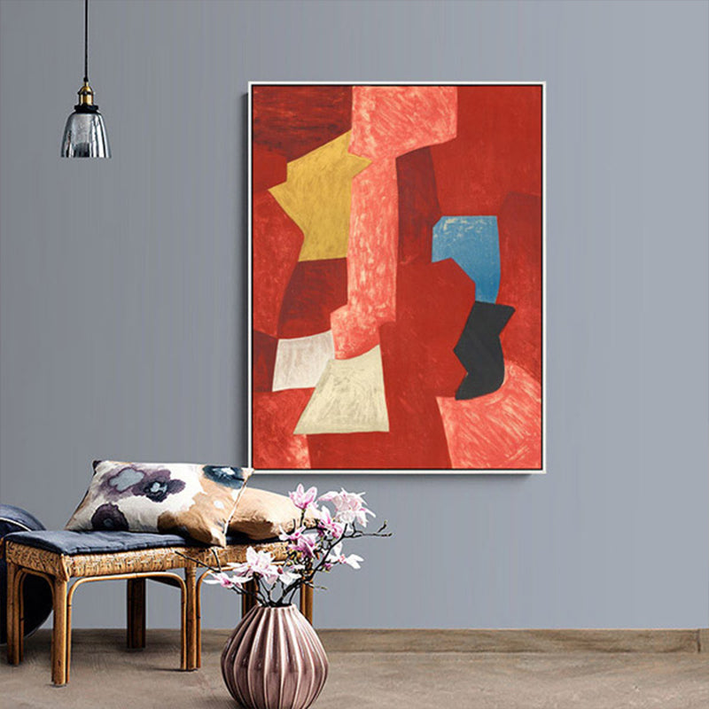 Hand Printed Graphic Canvas Art Soft Color Paintings Abstract Wall Decor for Living Room Crimson Clearhalo 'Arts' 'Canvas Art' 1858606