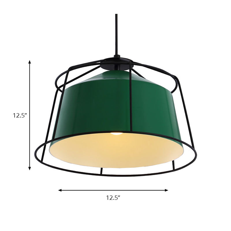 Barn Shaped Kitchen Pendant Light with Cage Metal Single Light Traditional Hanging Lamp in Forest Green Clearhalo 'Ceiling Lights' 'Modern Pendants' 'Modern' 'Pendant Lights' 'Pendants' Lighting' 185861