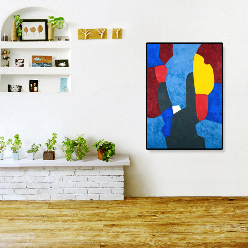 Hand Printed Graphic Canvas Art Soft Color Paintings Abstract Wall Decor for Living Room Blue Clearhalo 'Arts' 'Canvas Art' 1858622