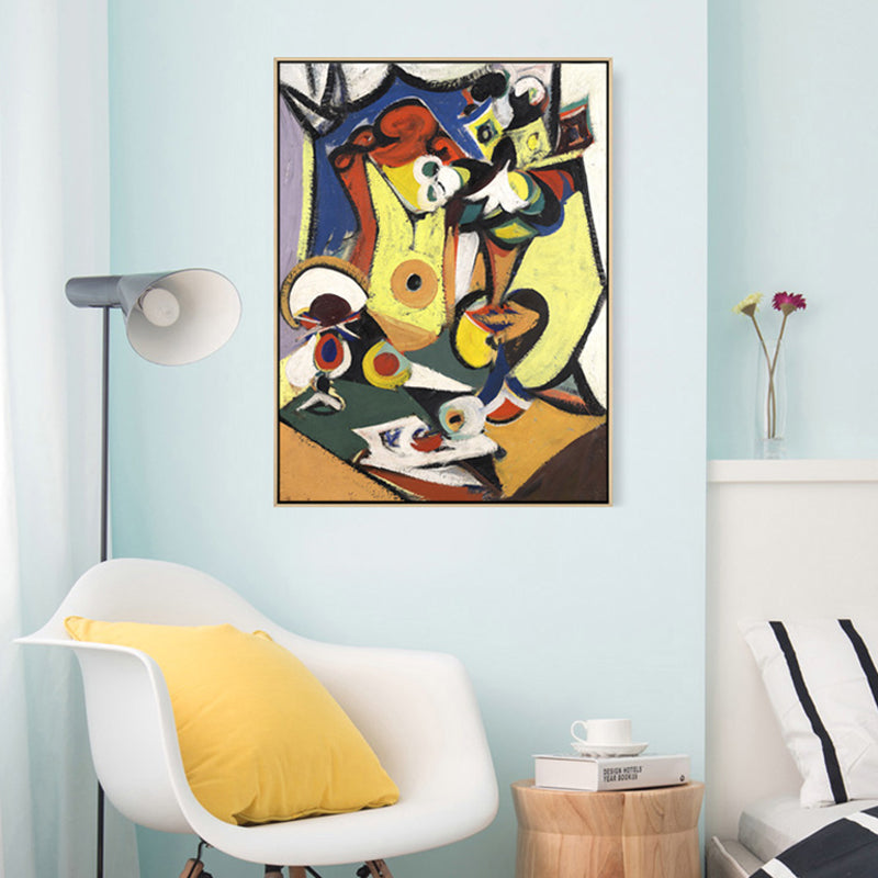 Schilderijen handafdruk canvas abstract expressionisme stijl gestructureerde wanddecor in geel voor thuis