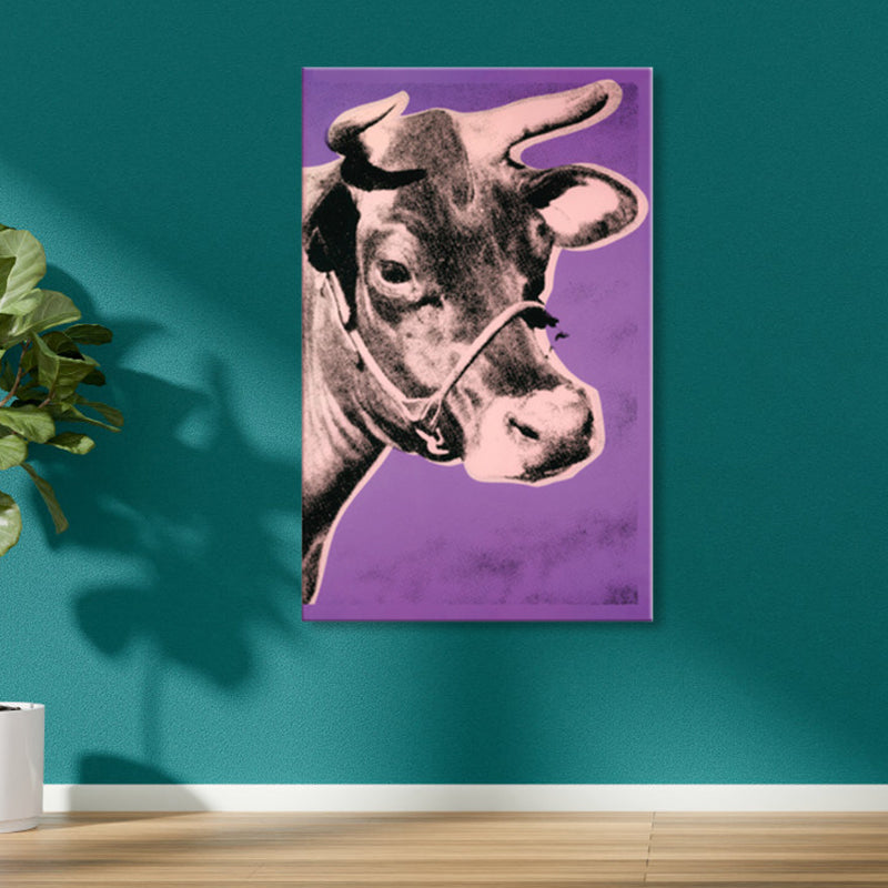 Pop Art Cow's Head Canvas Print Mixed-Media Wild Animal Wall Decor in Pastel Color - Grey - Clearhalo - 'Arts' - 'Canvas Art' - 1858660