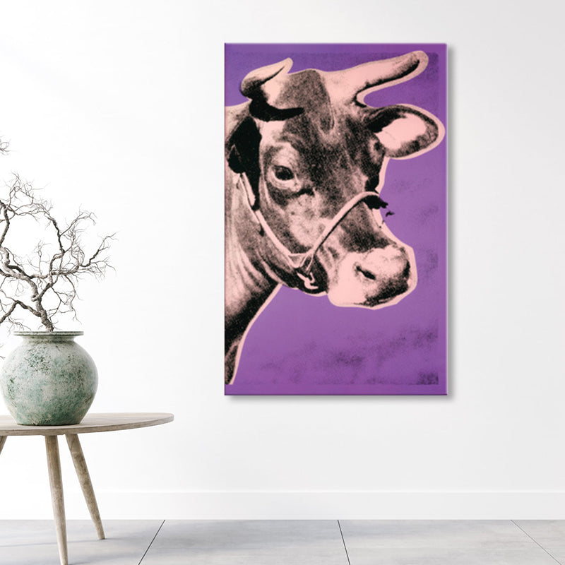 Pop Art Cow's Head Canvas Print Mixed-Media Wild Animal Wall Decor in Pastel Color - Clearhalo - 'Arts' - 'Canvas Art' - 1858661